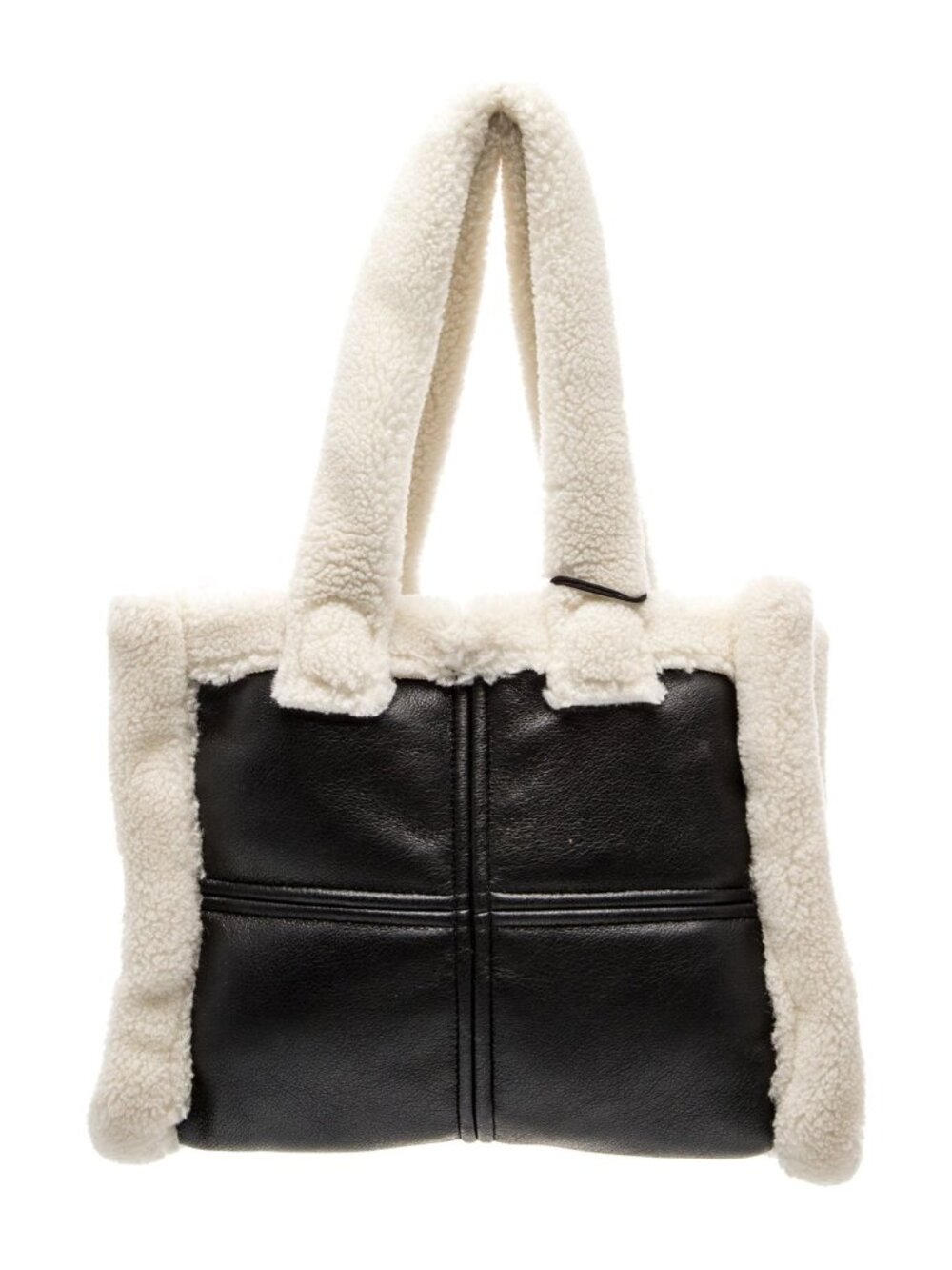 STAND STUDIO Black & White Shearling Top Handle Bag